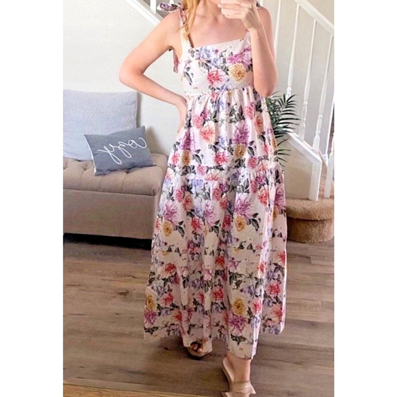 House Of Harlow Floral Maxi Dress Size Small Linen Blend Pink Cottagecore Resort - Picture 2 of 15